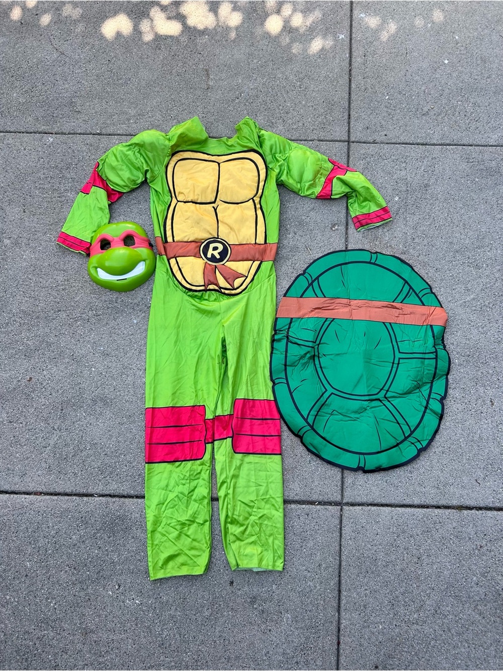 Kids size 10/12 Raphael Ninja Turtle Costume with Shell and Mask